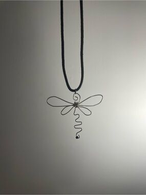 Handmade Dragonfly Wire Pendant Necklace in Silver